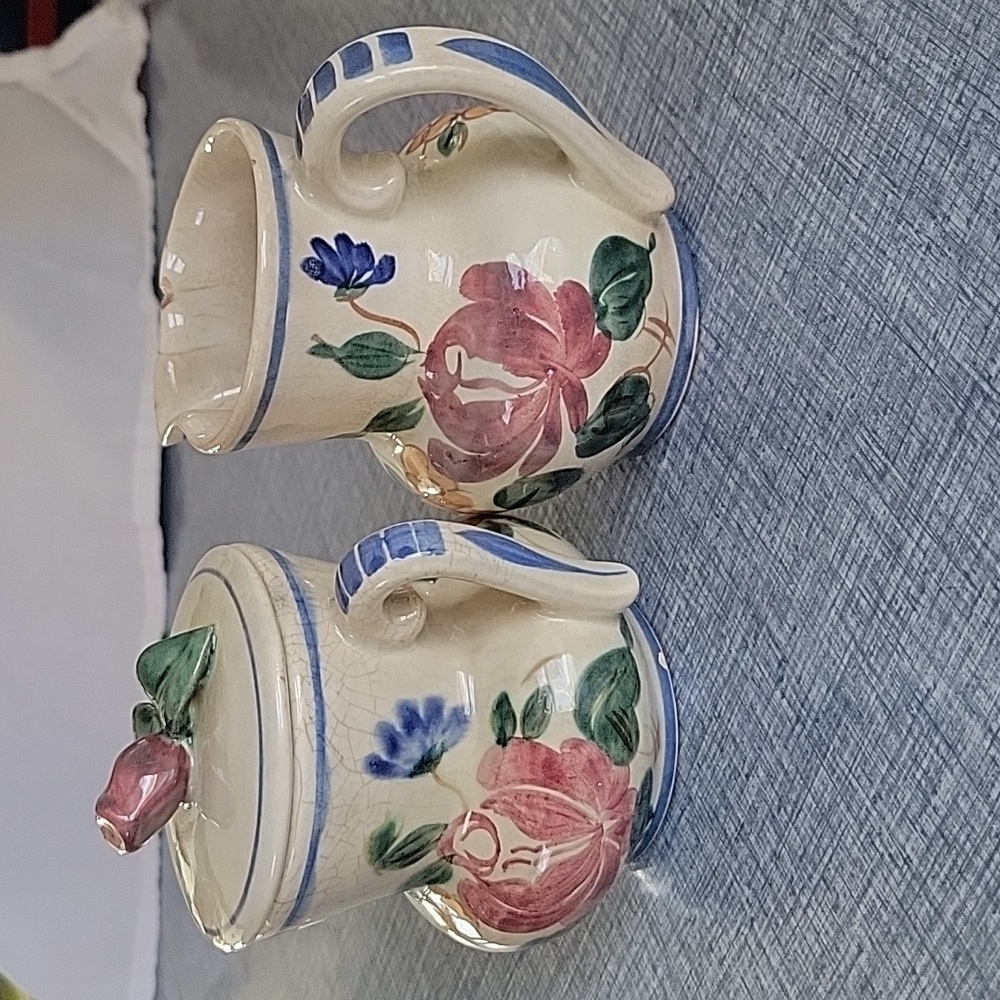 Vintage 1940's Redwing Pottery Creamer Sugar With Lid Orleans Pattern.